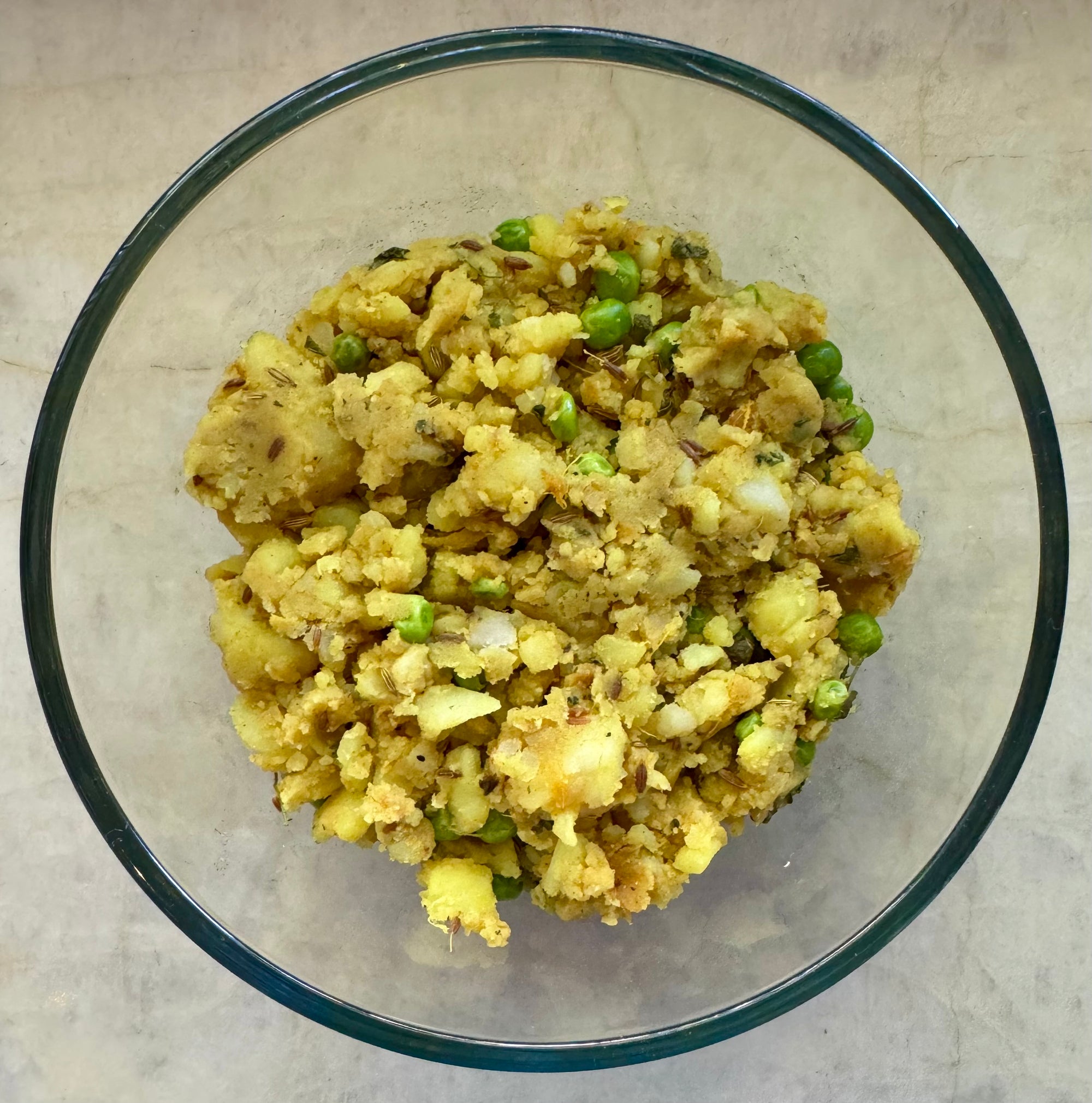 Stovetop: Punjabi Potato Mash with Peas and No Onion